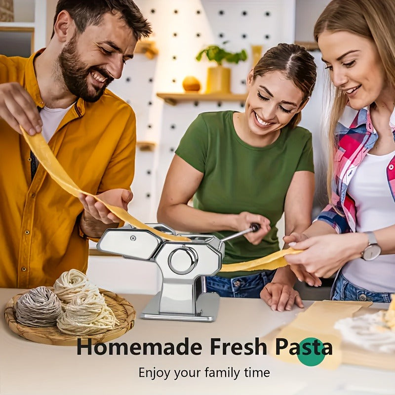 Manual Pasta Maker Machine Stainless Steel – 9 Adjustable Thickness Settings Noodle Cutter for Spaghetti, Fettuccine, Lasagna & Dumpling Wrappers, Durable Kitchen Tool