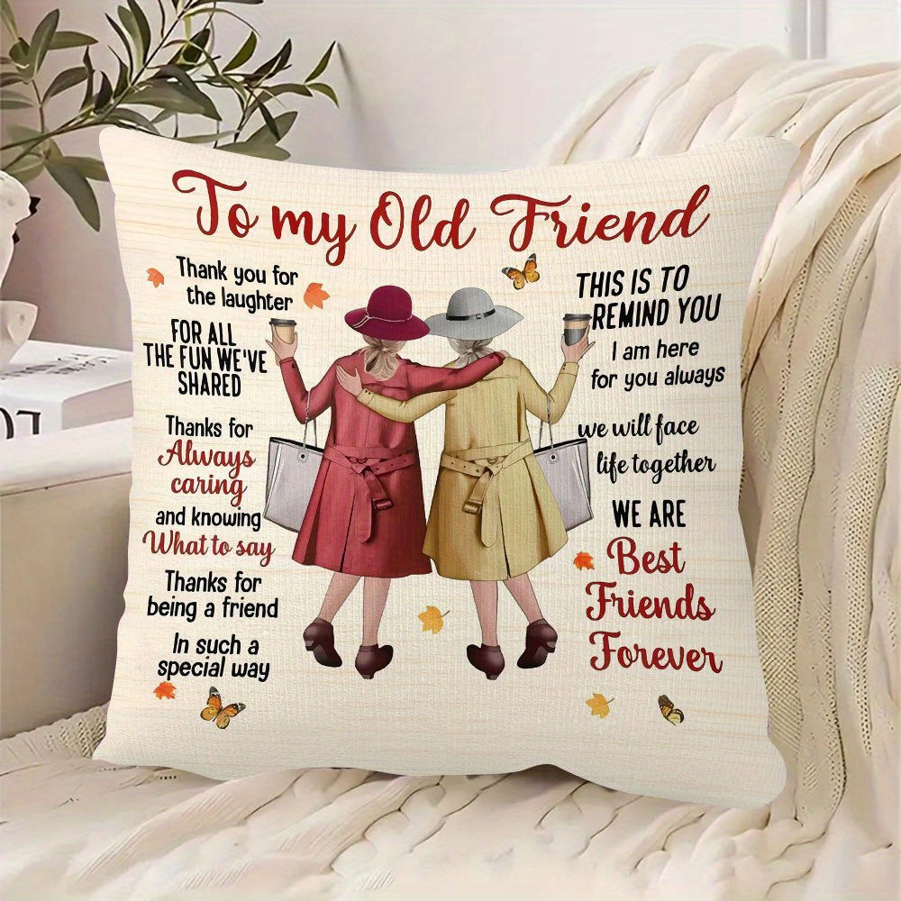 Best Friend Gift Throw Pillow Cover 18x18 Inch – Double-Sided Printed Friendship Quotes & Autumn Leaves Design, Zipper Closure Machine Washable Cushion Cover for Bedroom Sofa Living Room Car Holiday Decor