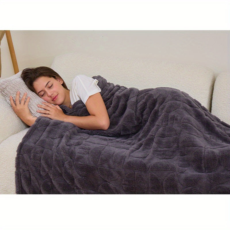 Geometric Pattern Throw Blanket Soft Fluffy Cozy Warm 3D Design Blanket for Couch Sofa Bed Camping Travel Lightweight Flannel Blanket White Blue Grey Multiple Sizes