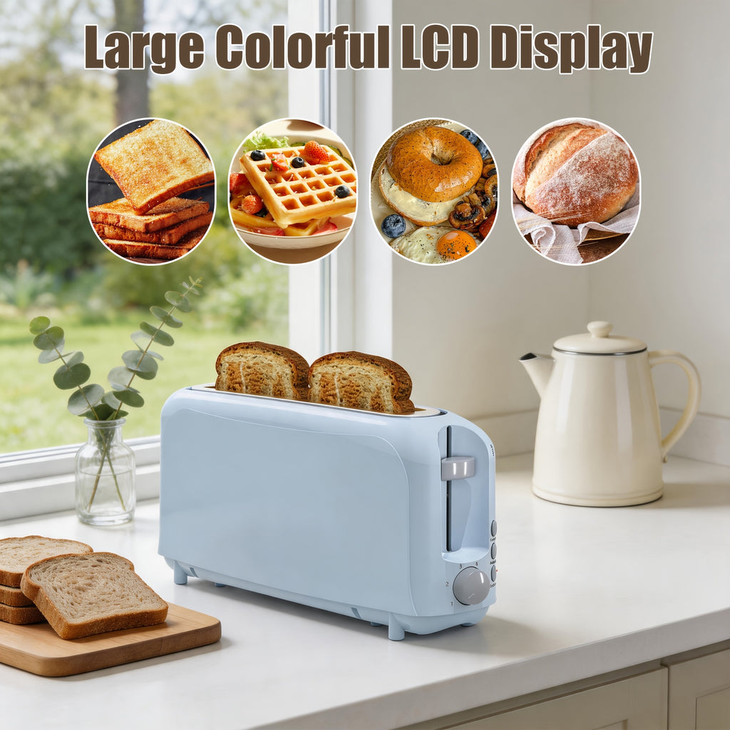 Ultra-Slim 2-Slice Toaster 750W, Wide Slot for Bread Bagels & Waffles, 6 Browning Levels, Cancel Reheat & Defrost, Auto Pop-Up, Removable Crumb Tray – 5 Colors