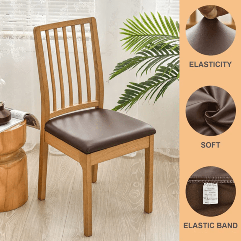 PU Leather Dining Chair Cushion Covers 4/6 Pack – 100% Waterproof Stretch Slipcovers for Parsons Chairs, Removable Machine Washable Seat Protector for Dining Room Kitchen Hotel Home Decor