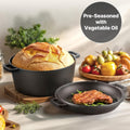 Pre-Seasoned Cast Iron Dutch Oven Set 2-in-1 with Lid, Scraper & Stand – Deep Pot for Camping, BBQ, Bread Baking & Stovetop Cooking