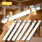 LED Motion Sensor Cabinet Lights 6-Pack, USB Rechargeable Magnetic Indoor Night Light Strips for Stairs, Shelves & Closets – 3.94in / 7.87in / 11.81in