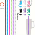 Reusable Spiral Straws Set of 6 with Caps and Cleaning Brush - Food Safe TPU Straws Compatible with 40oz 30oz 20oz Tumblers and Half Gallon Jugs - Eco-Friendly Drinking Straws