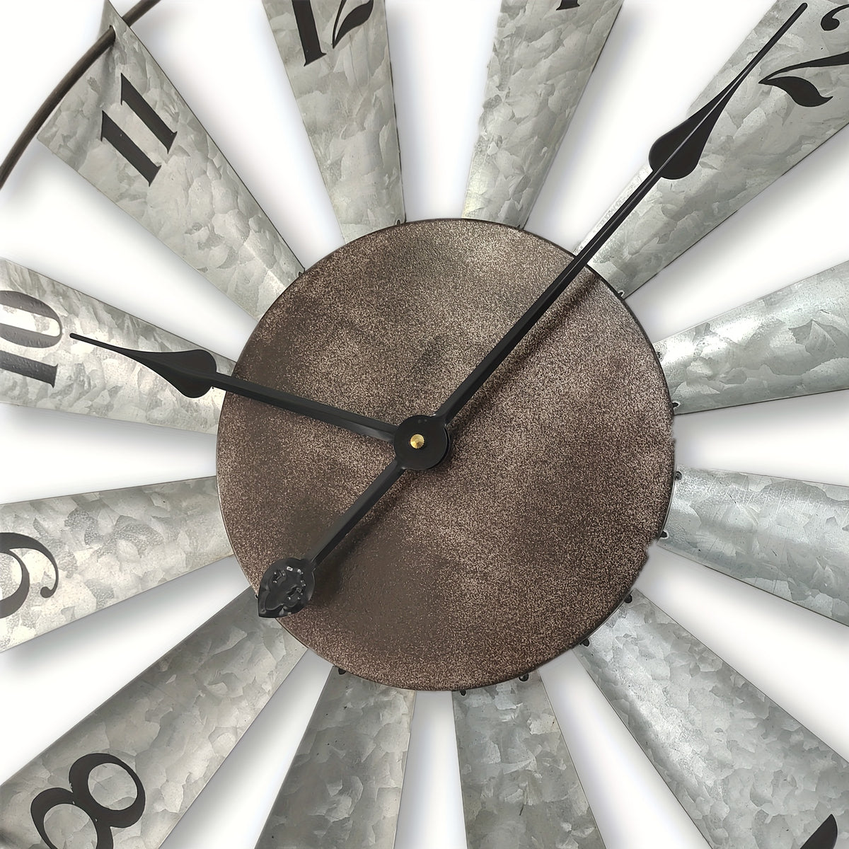 24 Inch Large Farmhouse Wall Clock with 3D Windmill Blades – Vintage Galvanized Metal Analog Clock, Battery Operated Quiet Movement, Home Decor for Living Room, Kitchen, Bedroom & Porch