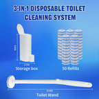 Disposable Toilet Brush Holder Set 50 Refill Heads 1 Wand 1 Wall-Mounted Storage Box Touchless Toilet Bowl Cleaning Kit for Bathroom Sink Bathtub