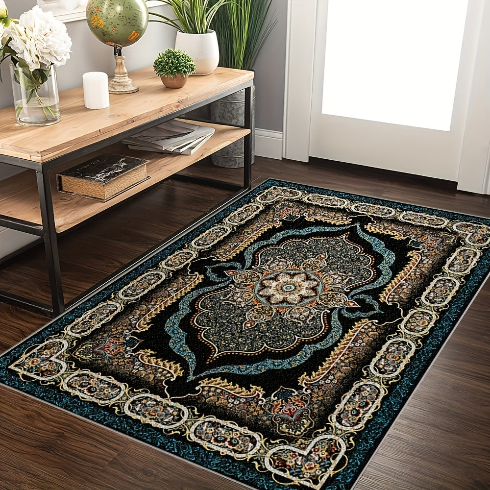 Bohemian Floral Velvet Area Rug Non-Slip Shedding-Resistant Machine Washable 100% Polyester Floor Mat for Living Room Bedroom Kitchen Office Multiple Sizes