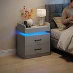 Nightstand with Charging Station LED Lights and 2 Drawers Bedside Table for Bedroom Living Room White Black Grey 1pc or 2pcs Set