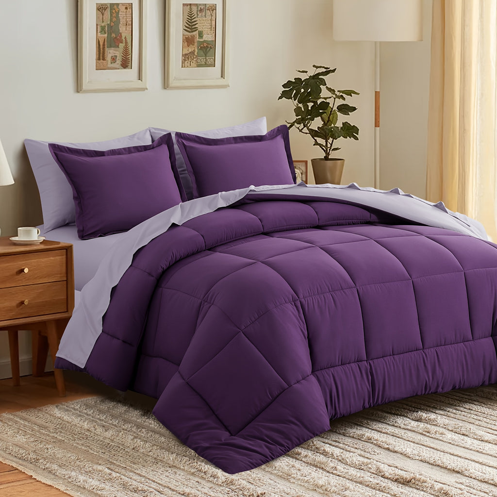 Bed in a Bag Queen 7 Piece Fluffy Comforter Set – Ultra-Soft Microfiber Bedding with Comforter, Fitted Sheet, Flat Sheet & 4 Pillowcases, Hypoallergenic Breathable All Season Bedding Gift for Her