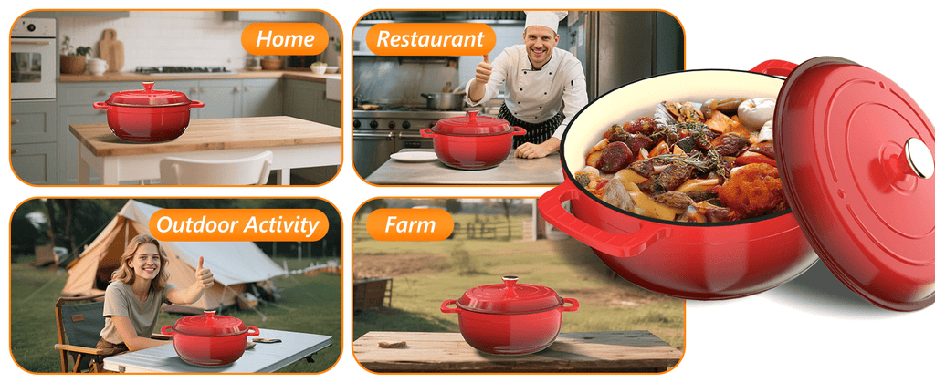 Dutch Oven 5QT 6QT 7.5QT Enameled Cast Iron Cookware with Lid Silicone Handles Oven Safe 500°F Bread Baking Stews Roasts Multiple Colors