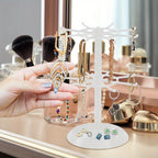 Rotating Jewelry Stand 2-Tier Black Plastic Necklace Bracelet Earring Keychain Hanging Organizer Display Rack for Dressing Table Counter – 360° Spinning Tabletop Jewelry Tower Holder