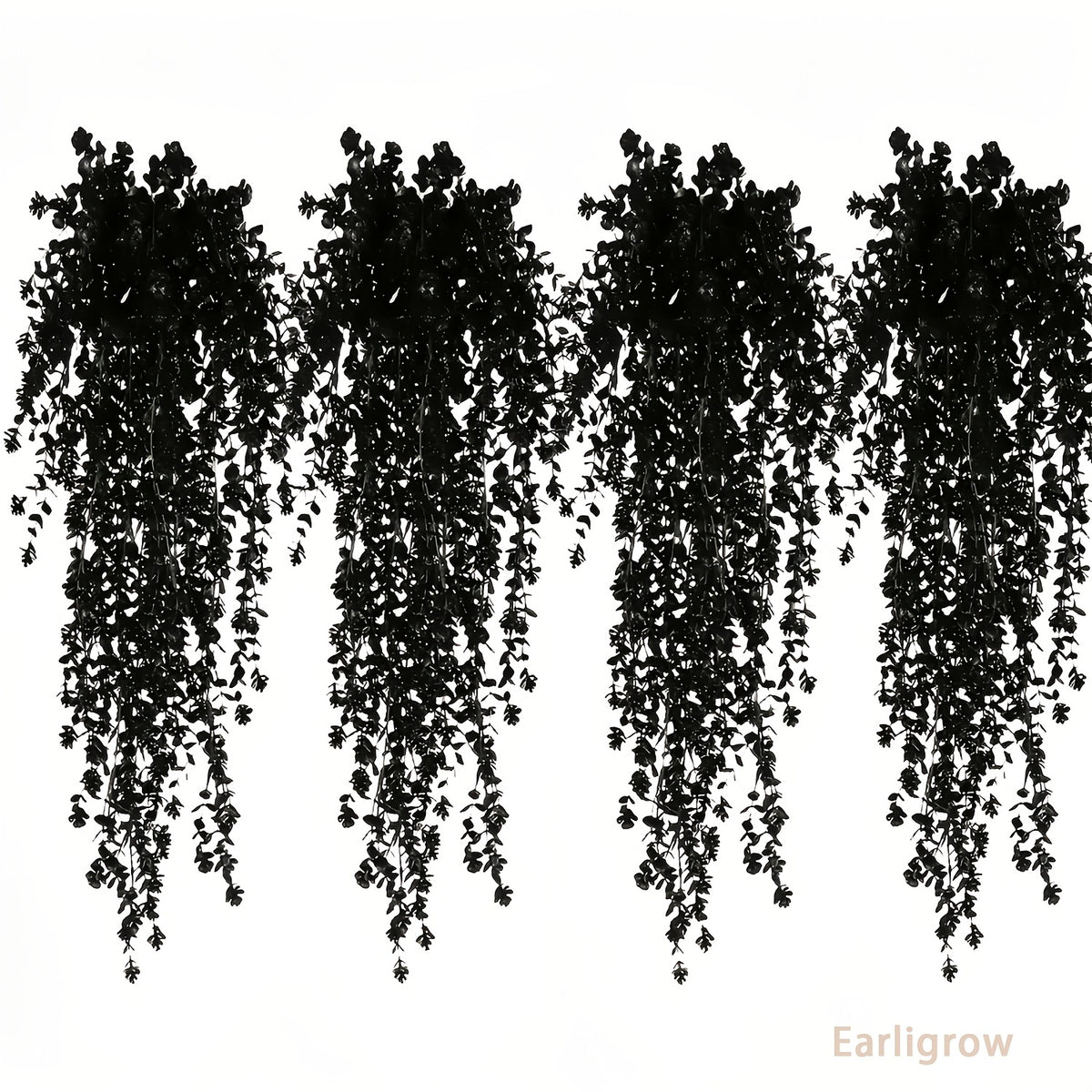 Black Artificial Hanging Flowers & Greenery Vines UV Resistant 2 or 4pcs – Indoor Outdoor Faux Floral Garland for Halloween, Fall Celebrations, Weddings & Home Seasonal Decorations