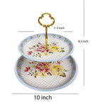 2 Tier Floral Metal Cake Stand Dessert Tower - Vintage Pastry Cupcake Serving Tray for Tea Party, Baby Shower, Birthday & Wedding Table Centerpiece Decoration