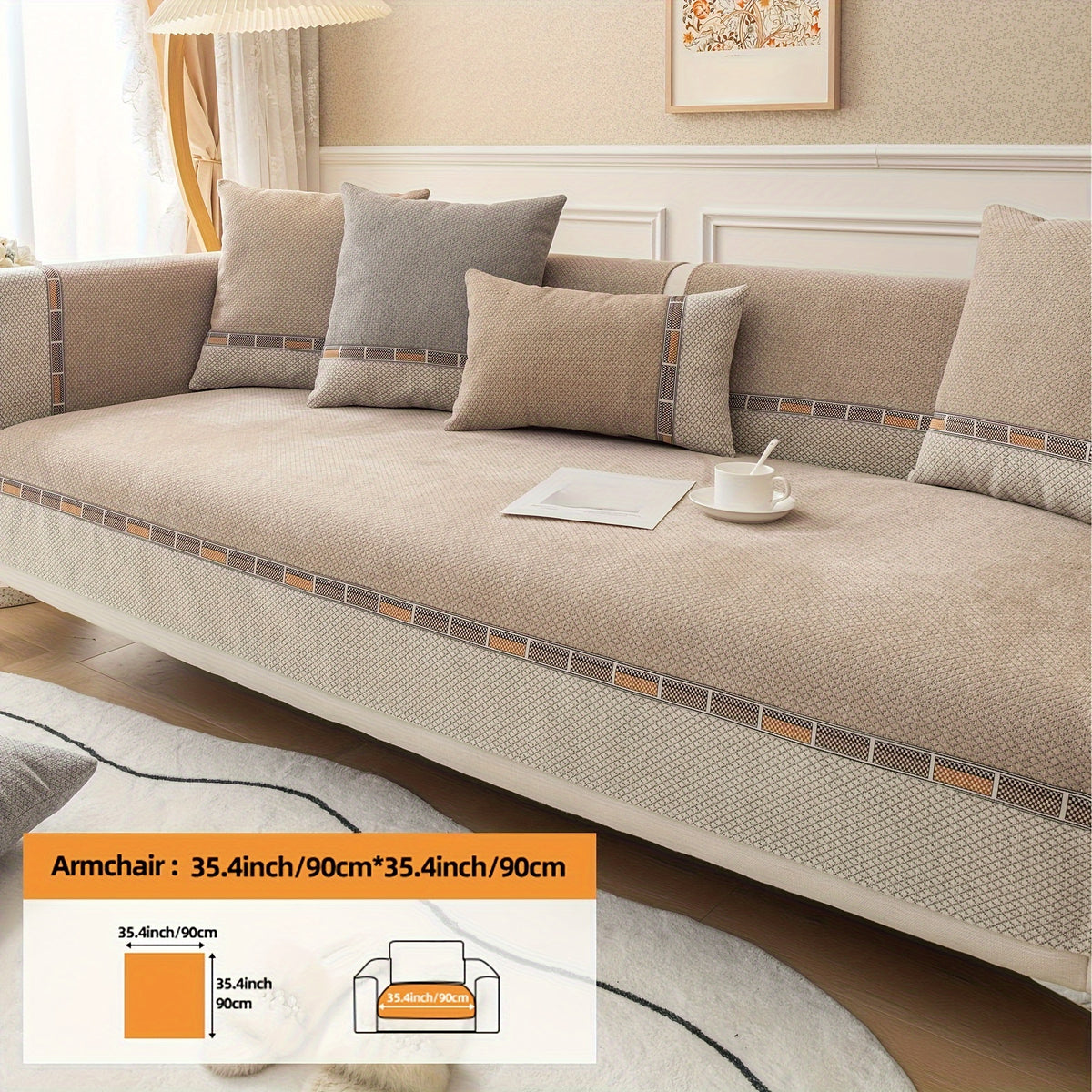 Bohemian Chenille Sofa Cover Non-Slip – Sofa Seat Cushion, Backrest, Armrest & Pillowcase Sold Separately, Dog Friendly Two-Tone for Bedroom Office Living Room, 4 Colors
