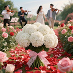 Artificial White Hydrangea Set of 6 UV-Resistant Fake Flowers with Realistic Leaves for Wedding Garden Porch Indoor Outdoor Home Decoration Durable Simulation Floral Decor