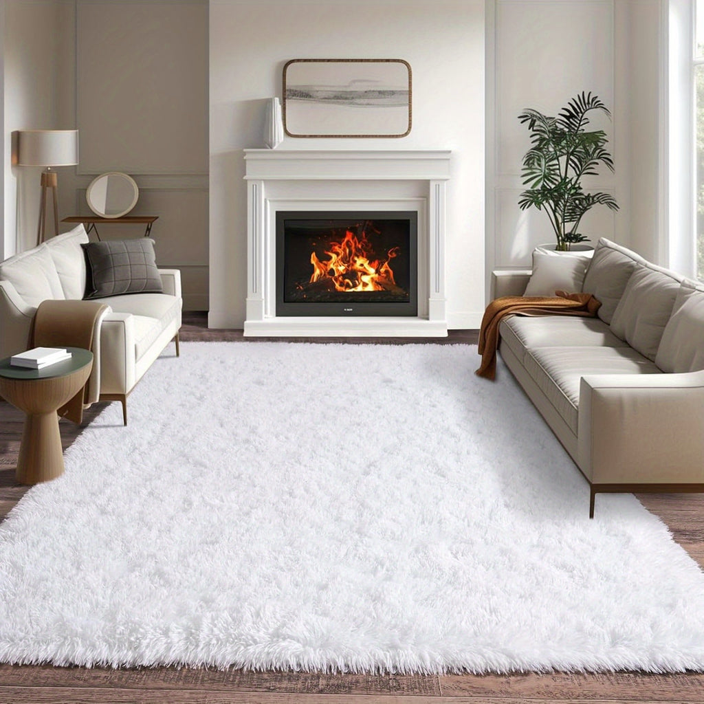 Fluffy Shag Area Rug for Living Room & Bedroom – Soft Non-Slip Plush White Carpet, Cozy Modern Indoor Shaggy Floor Mat, 4x6 5x7 6x9 8x10 ft Large Home Decor Rug