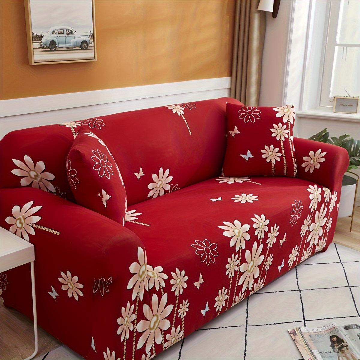 Stretch Sofa Cover Digital Print Floral – High-Stretch Polyester Non-Slip Machine Washable Telescopic Slipcover for 1 2 3 4 Seater Sofas, Contemporary Furniture Protector for Home & Office