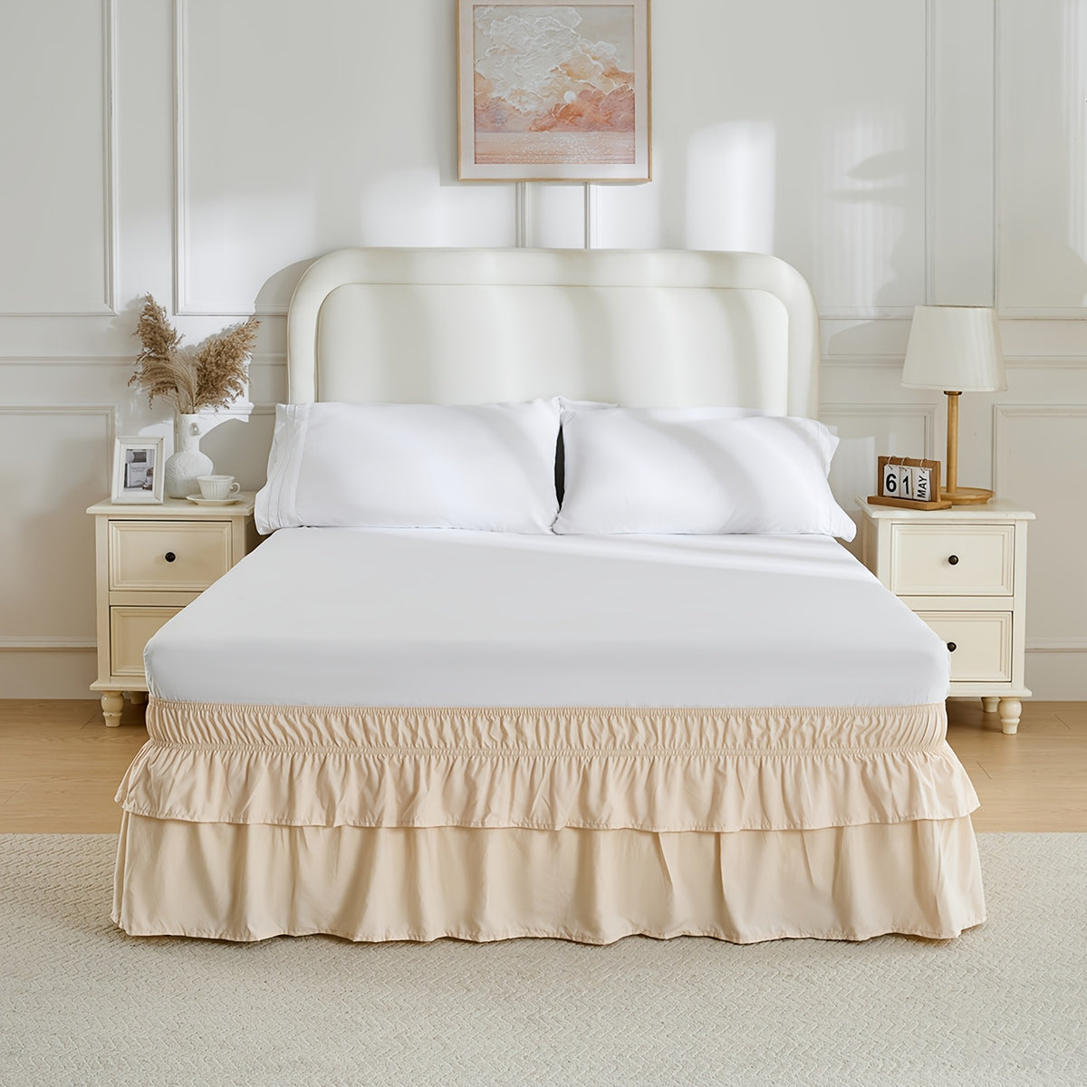 Double Ruffle Bed Skirt – 16" Drop Elastic Wrap-Around | Easy Install, Machine Washable | Twin, Full, Queen, King