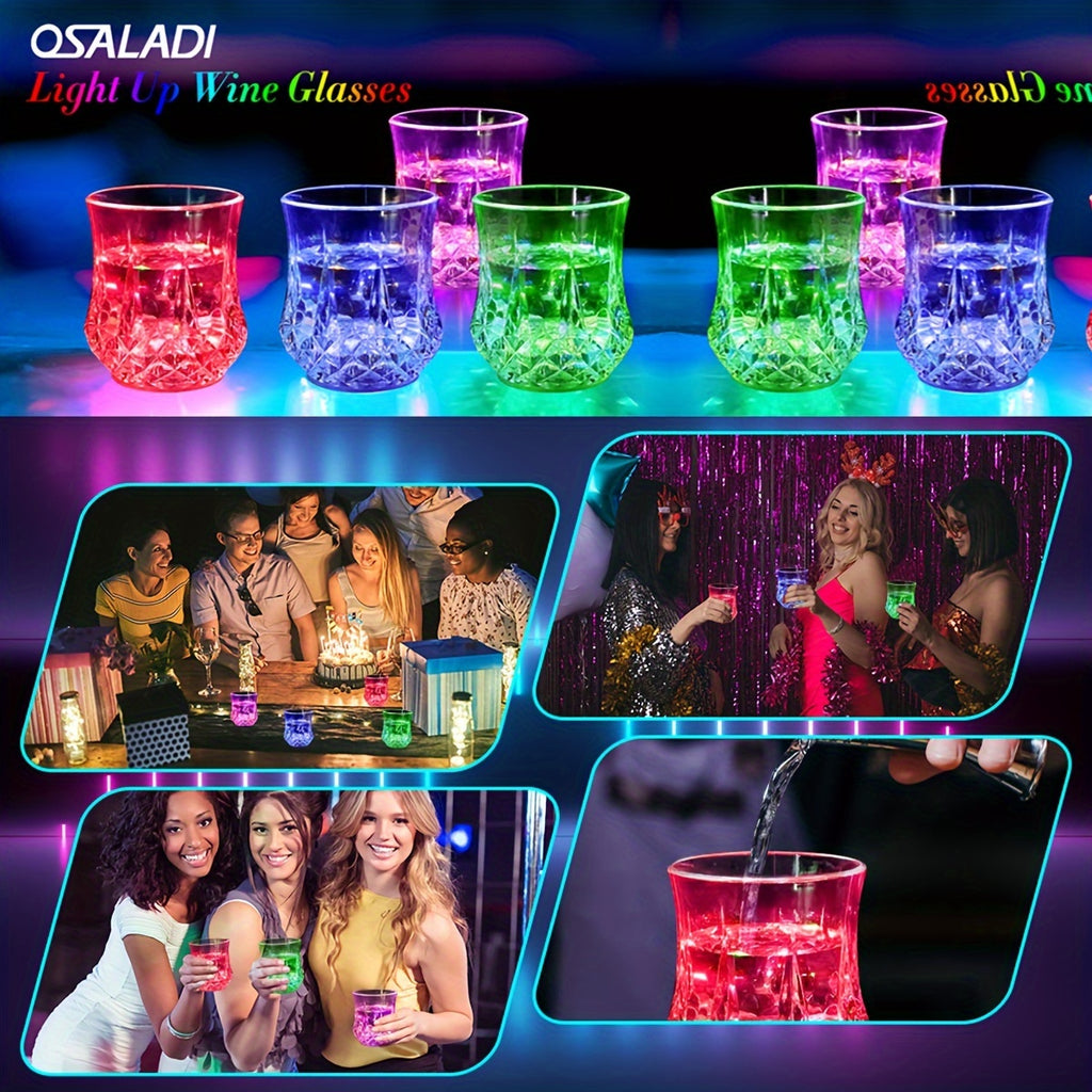 LED Light Up Cups Set of 2 | Water Activated Glowing Wine Glasses Multicolor Flashing Drinkware for Party Bar Easter
