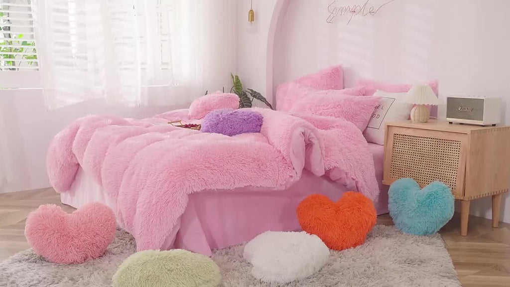 Velvet Duvet Cover Set Queen King Twin - Faux Down Flannel Bedding with Pillowcases & Bonus Heart Pillow, Zipper Closure Plush Thermal All-Season, 8 Colors 3/4-Piece