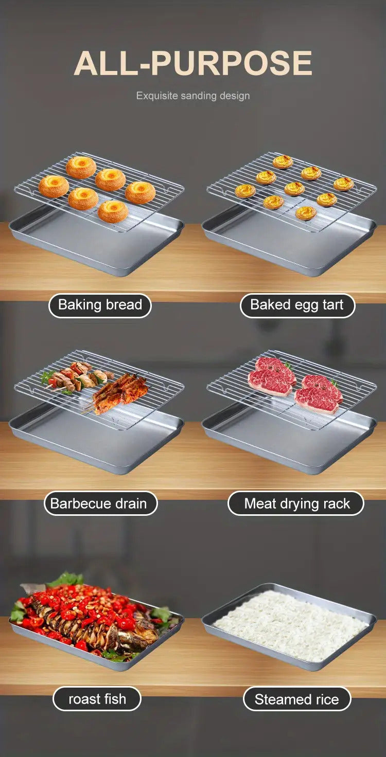 Baking Pan Set with Cooling Rack Large Stainless Steel Cookie Sheet Non-Toxic Durable Easy Clean Professional Oven Tray for Baking Roasting Holiday Baking