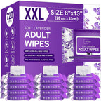Adult Wipes Extra Large Scented 720 Count – 8x13" Incontinence Wet Wipes for Adults & Elderly, Lavender Aloe Vera, pH Balanced, 12 Packs of 60 Disposable Washcloths