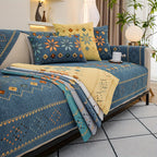 Embroidered Chenille Sofa Slipcover Bohemian Geometric Floral Pattern | Non-Slip Machine Washable Couch Cover for 1-2-3-4 Seater with Armrest & Pillow Cover Options, 6 Colors