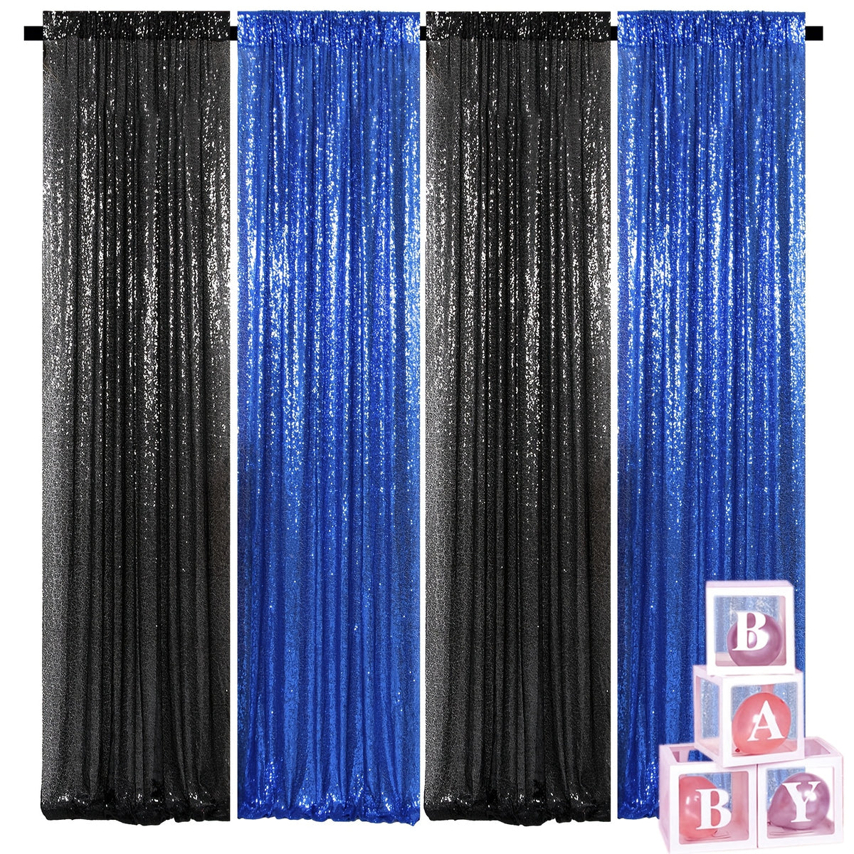 Sequin Backdrop Curtains 4 Panels 2FT x 8FT Glitter Party Decorations for Wedding Birthday Photo Booth Stage Background 30+ Colors