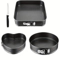 Non-Stick Springform Cake Pan Set - Carbon Steel Round & Heart-Shaped Baking Pans with Removable Bottom, Easy-Release, 3pc or 6pc Set, Black
