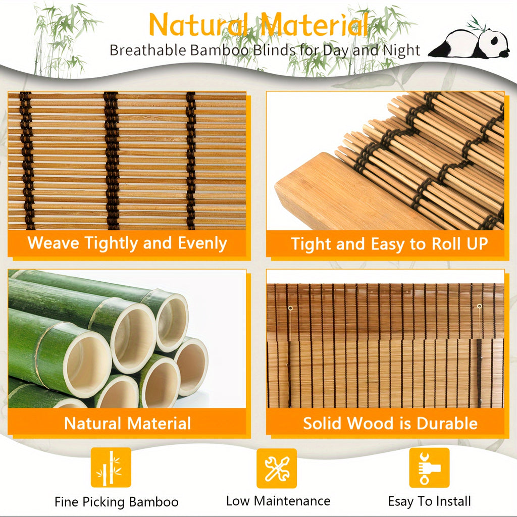 Bamboo Roman Shade – Light Filtering, Adjustable Lift System, Easy Install | Living Room & Home Decor | 13 Sizes | Nuvia Haven