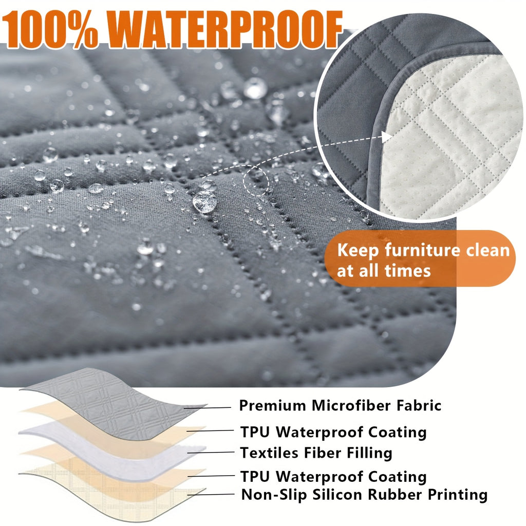 Waterproof Recliner Cover Pet Scratch-Resistant, 5-Layer Quilted Non-Slip Recliner Chair Slipcover with Pocket & Elastic Straps, Easy-Care Polyester Furniture Protector for Living Room, Bedroom & Office, Coffee/Gray