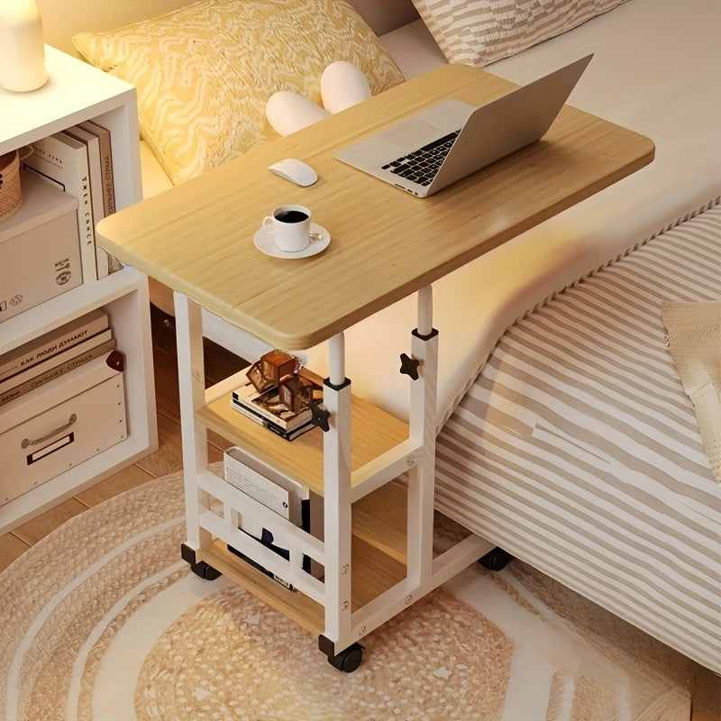Rolling Laptop Desk Movable Adjustable Height 360 Degree Rotating Wheels Bedside Computer Desk for Bedroom Living Room Dormitory Multifunctional Student Writing Desk Multiple Colors