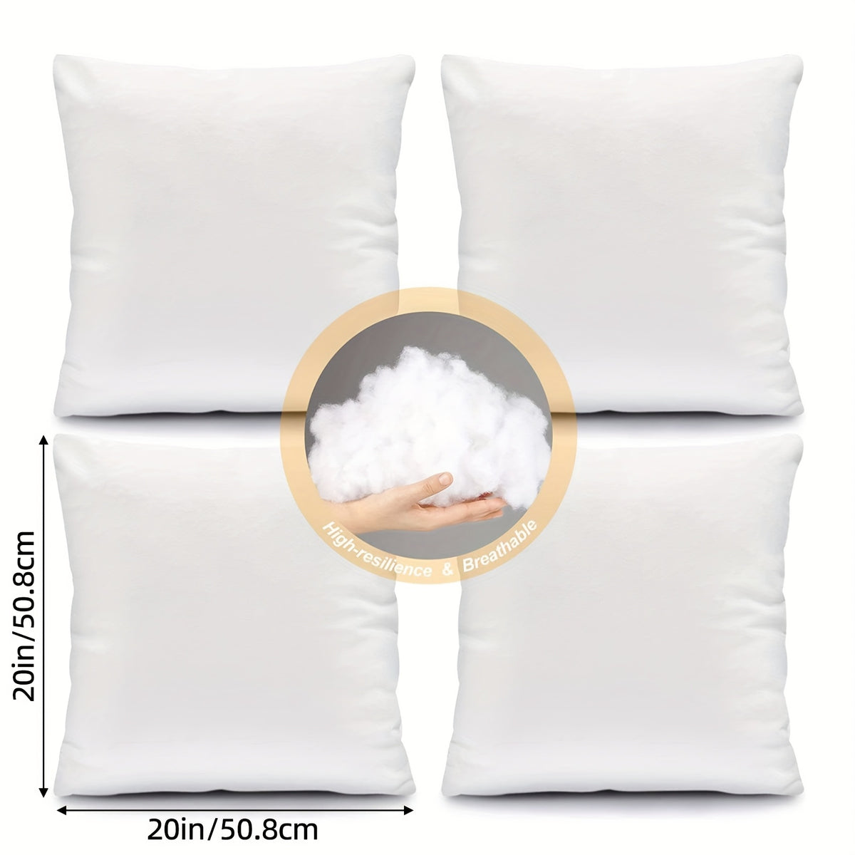 Pillow Inserts 4 Pack White – Choose 12x20, 18x18 or 20x20 Inch | Upgraded Fabric, Waterproof & Soft Touch Options | Square & Lumbar Throw Pillow Stuffer for Couch, Bed, Sofa, Patio & Living Room