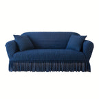 Seersucker Sofa Cover All-In-One Stretch Slipcover – Elastic Band Polyester Spandex Machine Washable Couch Protector for Armchair Loveseat 1 2 3 4 Seater Solid Color