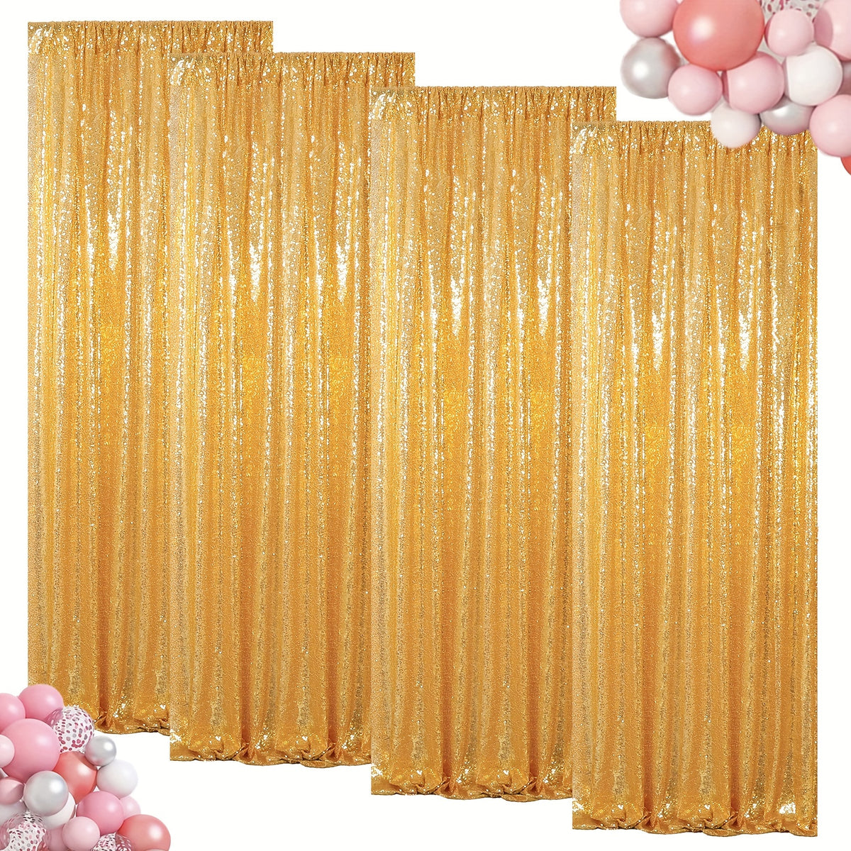 Sequin Backdrop Curtains 4 Panels 2FT x 8FT Glitter Party Decorations for Wedding Birthday Photo Booth Stage Background 30+ Colors