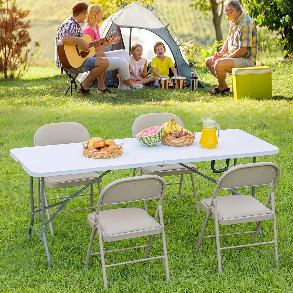 Folding Table 4ft 6ft Lightweight Portable Table Indoor Outdoor Picnic Camping Board Game with Carrying Handle Locks White