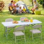 Folding Table 4ft 6ft Lightweight Portable Table Indoor Outdoor Picnic Camping Board Game with Carrying Handle Locks White