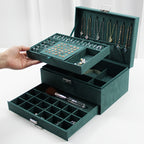 Luxury Velvet Jewelry Organizer Box with Drawers – Large Capacity High-End Jewelry Storage Case for Earrings, Rings, Necklaces & Bracelets, Travel Jewelry Box