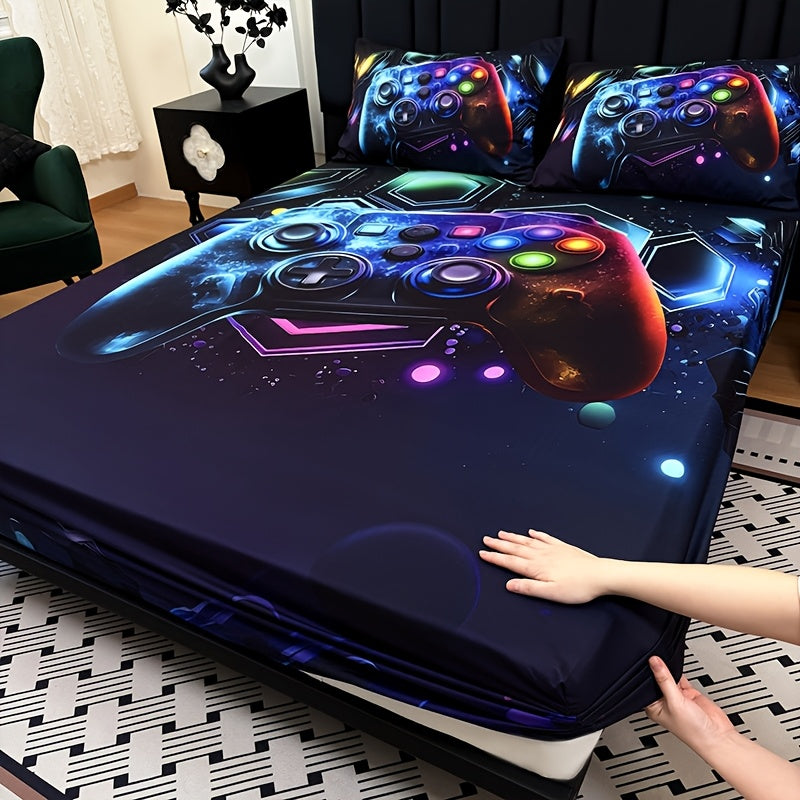 Gamepad Bed Sheet Set 3 Piece – Sports & Leisure Video Game Print Flat Sheet with 2 Pillowcases, Deep Pocket 15" Mattress Fit, High Definition Print Bedroom Decor Gift for Boys and Girls