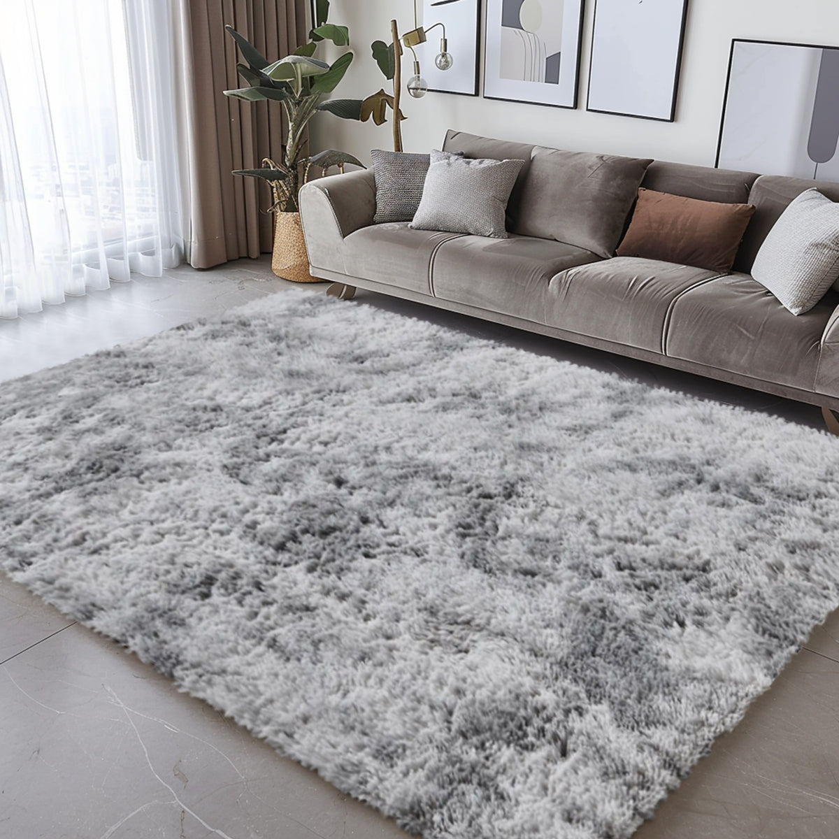 Velvet Shag Area Rug with Non-Slip Backing – Super Soft Plush Indoor Carpet for Living Room, Bedroom & Kitchen, Tie-Dye & Solid Colors, 5 Sizes