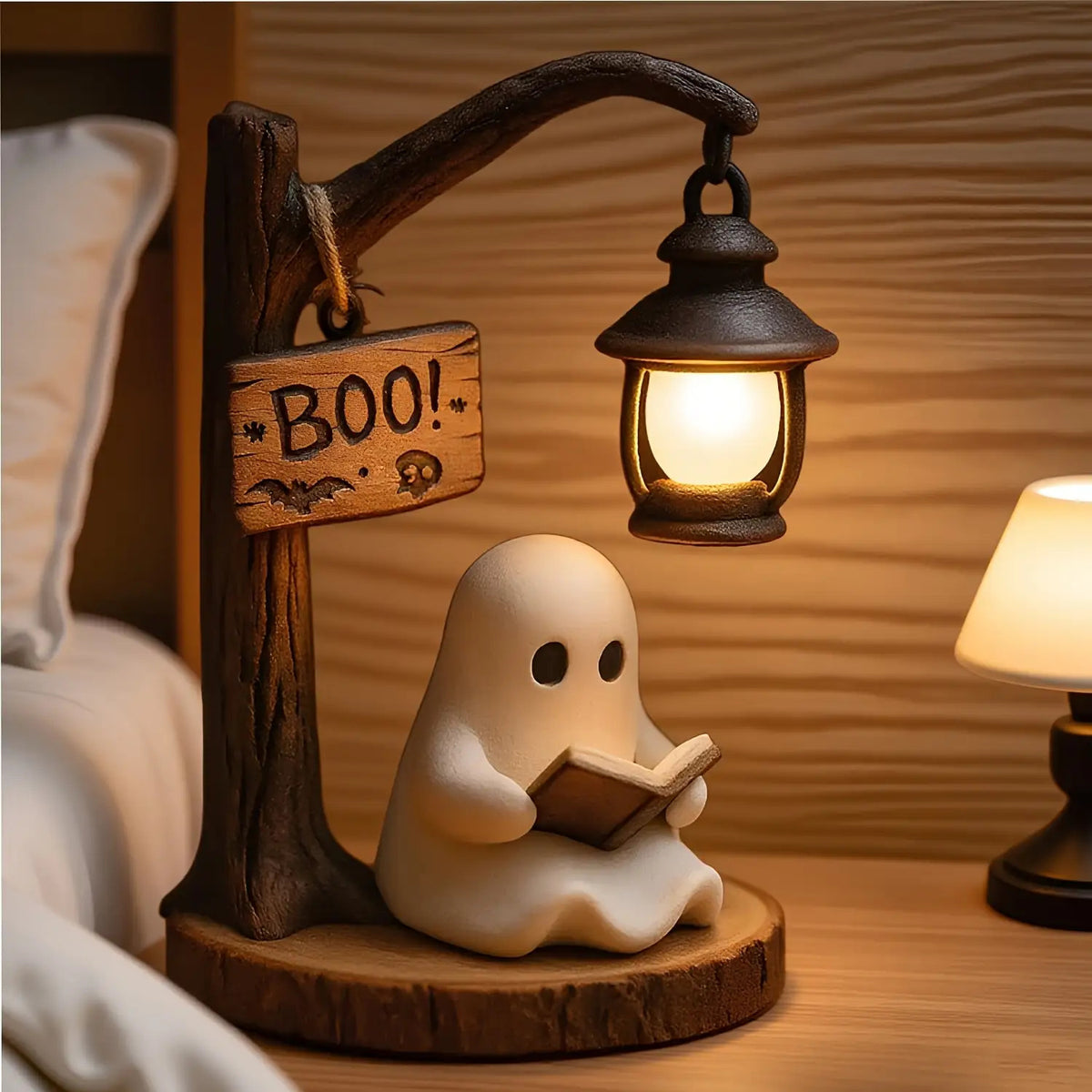 Boo Ghost 3D Resin Halloween Night Light – Cute Reading Lantern, Warm Indoor Glow, Decorative Lamp for Bedroom & Living Room – Ghost Theme Gift with Exquisite Details