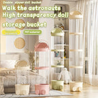 Plush Toy Storage Bucket 4-Layer Transparent Plastic with Waterproof Lid Stuffed Animal Doll Organizer Kids Room Living Room Decor Green Cream