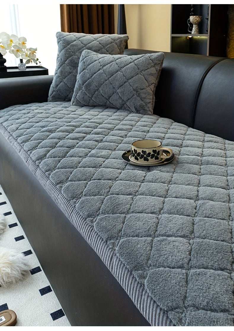 Thickened Faux Rabbit Fur Sofa Cover or Cushion Cover 2-in-1 Non-Slip Machine Washable Pet-Friendly Warm Plush Seat Pad for Bedroom Office Living Room Home Decor