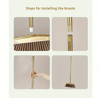 Premium Golden Stainless Steel Broom with Microfiber Bristles & 15° Angled V-Edge Dustpan – Floor-Safe, Hair-Trapping, Rubberized Bumper for Indoor & Outdoor Sweeping | Broom Only or Set