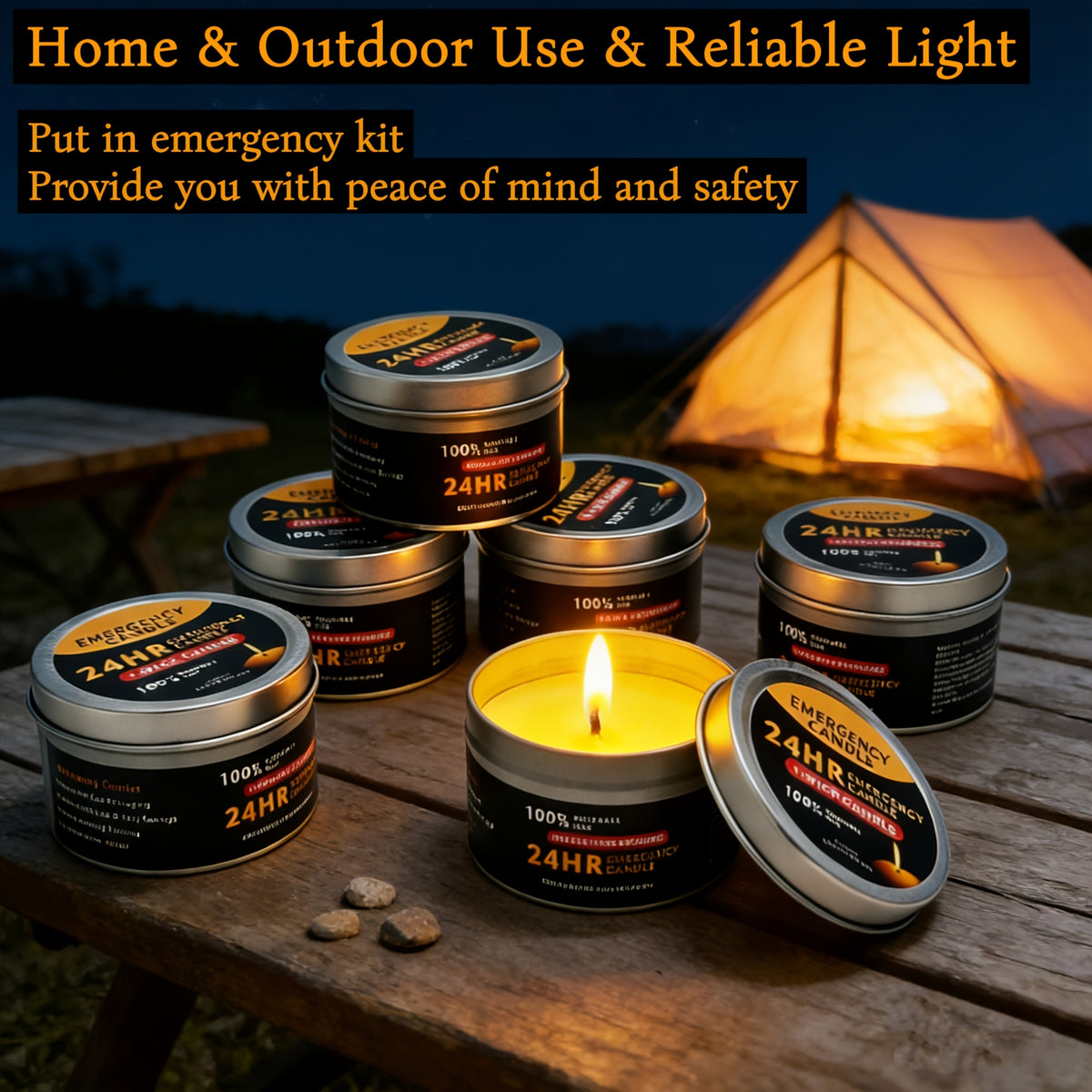 Unscented Soy Palm Wax Candles Set of 4 Metal Tin 96 Hour Burn Time – Long Lasting Candles for Camping Hiking Emergency Lighting Holiday Decor Christmas Halloween