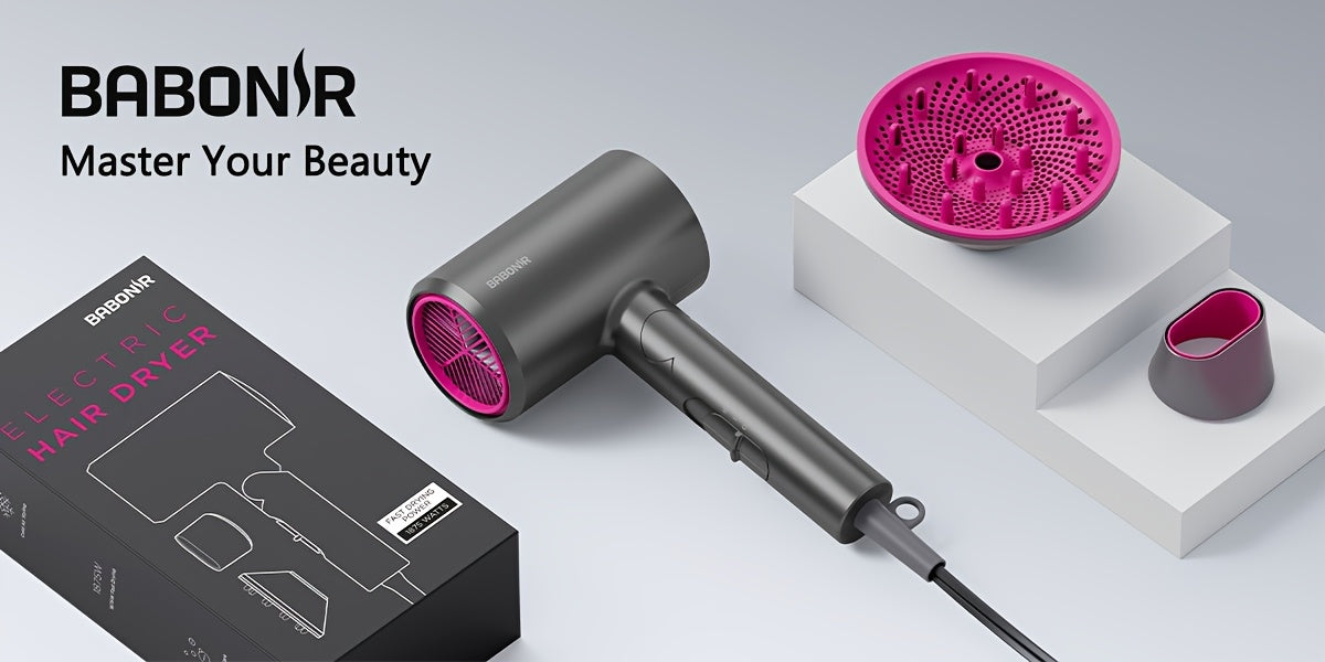1875W Ionic Hair Dryer with Diffuser for Curly Hair – Quick-Drying Professional Blow Dryer, Foldable Lightweight Travel Hair Dryer for Women & Men, Leakage-Protected US Plug, Pink