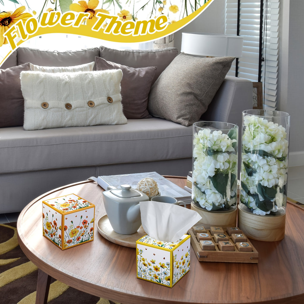 Cube Box Facial Tissues 12 Pack 600 Sheets 3-Ply Spring Floral Design Bulk Tissue Boxes for Bedroom Car Office Home – Small Square Face Tissue Cubes