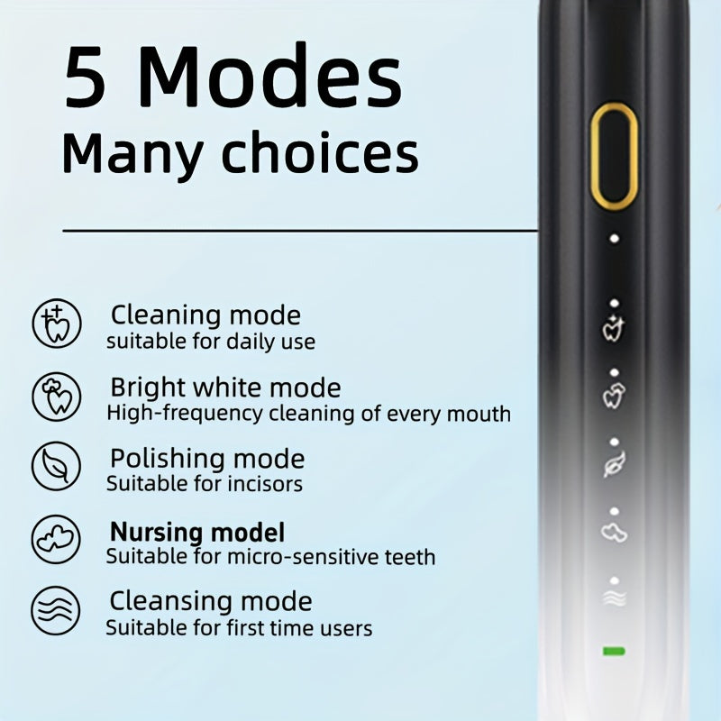 IPX8 Sonic Electric Toothbrush USB Rechargeable 5 Brush Heads Metal Shaft Smart Timer Couple Set for Adults Men Women