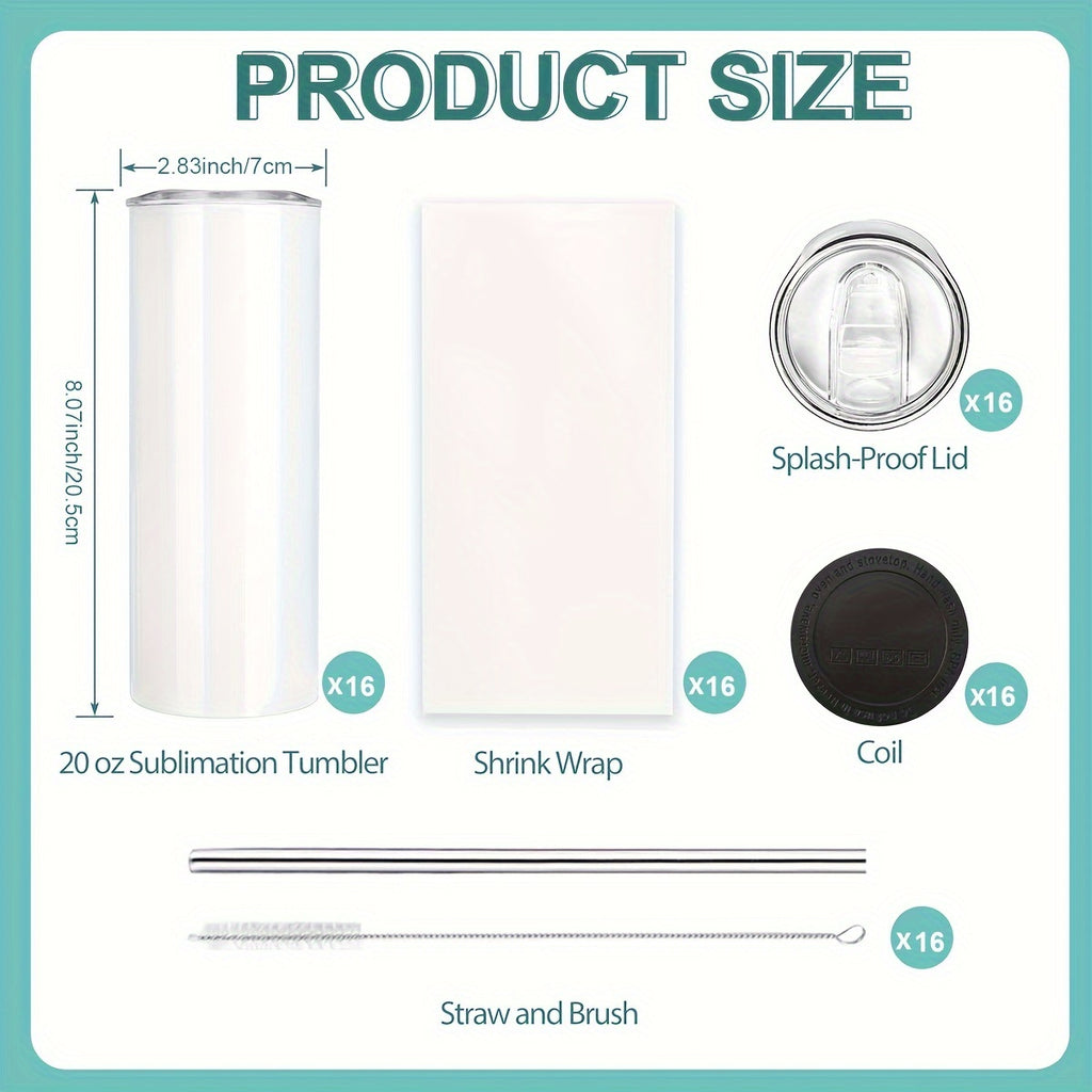 20oz Blank Sublimation Stainless Steel Insulated Tumbler with Straw Lid & Brush – Bulk Pack (4/8/16/20/50-Pack) for Iced Coffee, Juice, Camping & Events