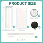 20oz Blank Sublimation Stainless Steel Insulated Tumbler with Straw Lid & Brush – Bulk Pack (4/8/16/20/50-Pack) for Iced Coffee, Juice, Camping & Events